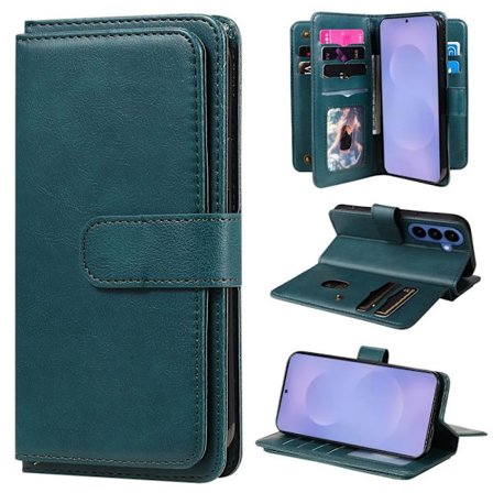 Samsung Galaxy S26 Plus Wallet Cover Stand 10 Card Holder - Green