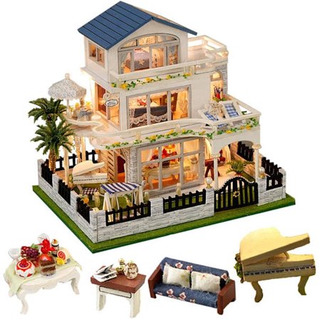 Bokhjørne-sett, tredukkehus miniatyr DIY dukkehus 3D villa byggesett kreative modellgaver