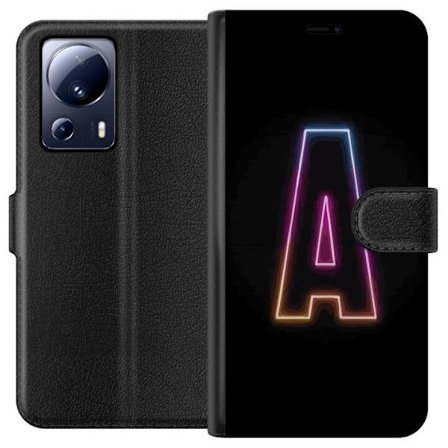 Kompatibelt Lommeboketui til Xiaomi Xiaomi 13 Lite Minimalistisk neonbokstav A i regnbuefarget lys mot svart bakgrunn i moderne typografisk stil