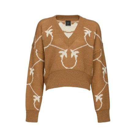 Pinko, V-neck Knitwear Beige, Dames, Maat:S,alpaca