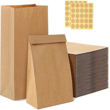 60 små papirposer med klistremerker, brune gaveposer