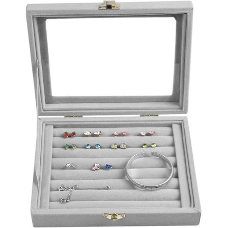 Smykkeopbevaringsæske til halskæde, øreringe (grå)