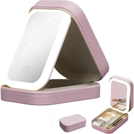 Makeup Taske, Makeup Taske med Spejl, Makeup Etui, Beauty Etui, med Spejl & Lys, Rejse Kosmetik Etui, Bærbar Makeup Taske, Gave til Kvinder, Pink