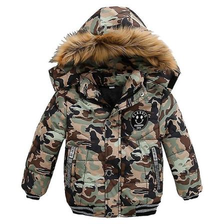 Lasten hupullinen takki Talvipuuvillatakit Tekoturkiskaulus Päällystakit Camouflage 120cm