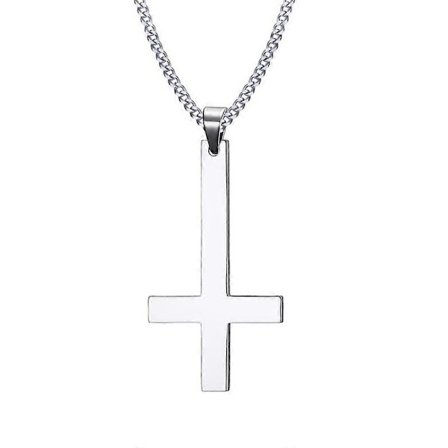 Halskjede i rustfritt stål med opp-ned-kors, amulett, overraskelsesgave til gutter (FMY) Stålfarge