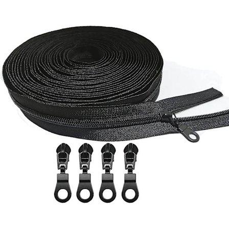 10 meter bulk blixtlås #5 nylon spiralblixtlås per meter med 20 blixtlåslöpare för DIY sömnadshantverksväskor (svart)