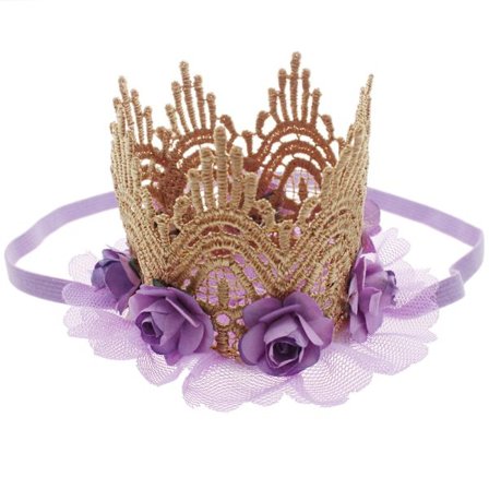 Barn 1 År Blonde Hårbånd Blonde Blomst Mesh Krone - Lilla
