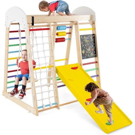 COSTWAY Klatrestativ 7 i 1 til børn med rutschebane, klatrestige, klatrenet, tegnetavle osv. til 3 år+