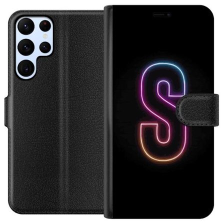 Kompatibel Tegnebogsetui til Samsung Samsung Galaxy S24 Ultra Neonbogstav S i lyserød og blå toner mod en mørk baggrund, stilfuld bogstavkunst med