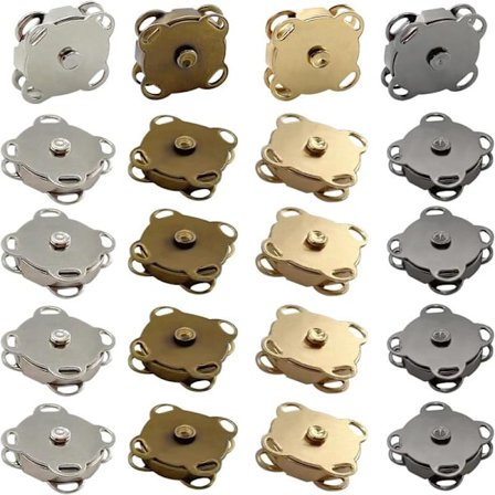 20 Stk. Magnetiske Trykknapper, 14mm Magnetiske Trykknapper Syning, 4 Farver Magnetisk Knap med Syhuller Trykknapper til Tasker Tøj Cr