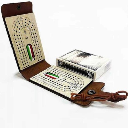 e 2025 Cribbage brætspil sæt træ cribbage bræt med fuldt kortspil og 6 pløkker[D]