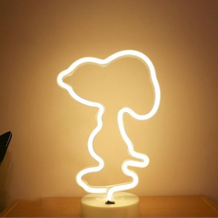 Snoopy Neon-valot Lämmin LED Neon Taide Koristeellinen Pöytävalaisin Lastenhuoneen Syntymäpäiväjuhlat Valo (valkoinen)[hk]