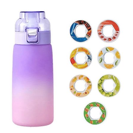 Duftvandflaske 600ml, Genanvendelig sportsflaske med 7 smagspuder, Aromavandflaske til fitness, løb og udendørs brug, Sund drikkeflaske