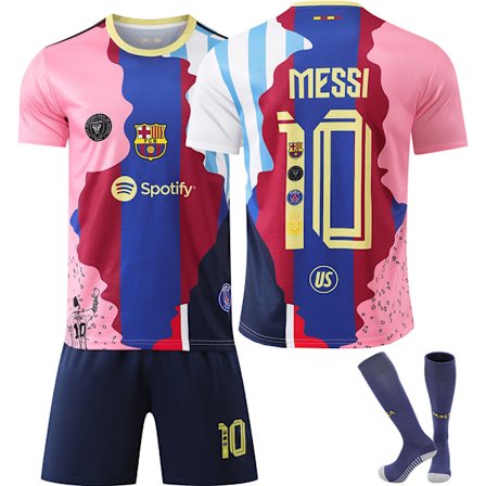 2025-2026 Barcelona Commemorative Edition Messi No.10 Argentina Retro Fodboldtrøje Miami Børne- og Voksen Trøjesæt{HONGDE}