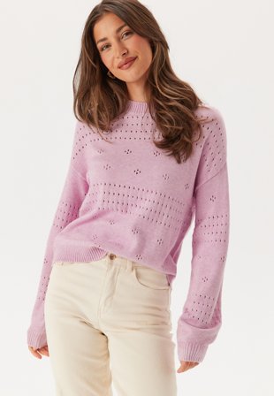 VILA - Viril L/S O-Neck Pointelle Knit - Kläder - - Bubbleroom