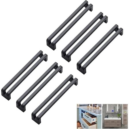 (6 stykker) Håndtak for kjøkkenskap, svart skuffehåndtak, 96 mm senteravstand, håndtak for soveromsskap mod mod