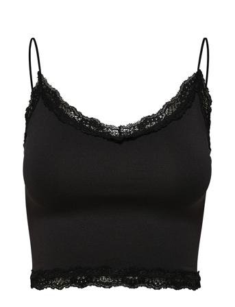 Onlvicky Lace Seamless Cropped Top Noos Lingerie Bras & Tops Soft Bras Tank Top Bras Svart ONLY*Betinget Tilbud