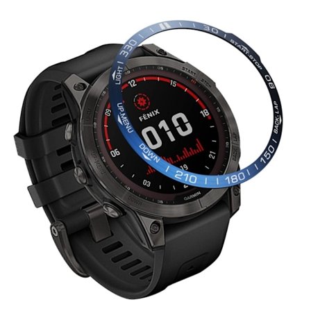 Garmin Fenix 7X ring i rostfritt stål - Blå Ring Vita Bokstäver