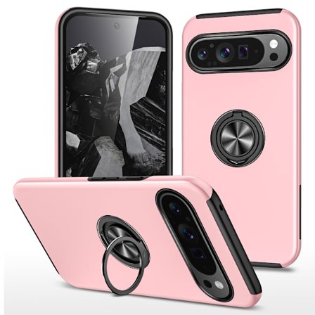 Till Pixel 9 / Pixel 9 Pro Hybrid skal med Finger Ring - Rosa