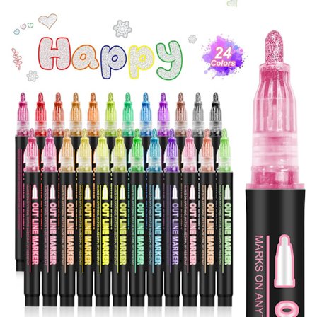 24 värin taikaglitterkynät - metallinhohtoiset ääriviivageelikynät scrapbookingiin, pääsiäisaskartelusetti lapsille, 24 väriä