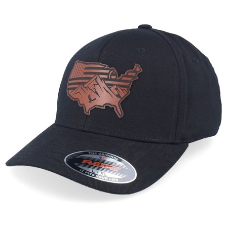 Iconic - Usa Map Flag Brown Patch Black Flexfit Flexfit Black Cap - @ Hatstore