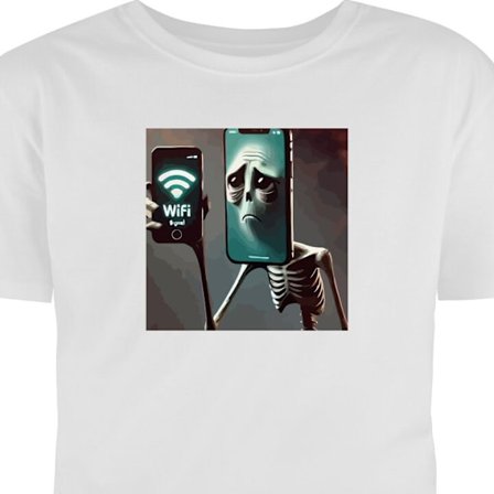 Barn T-skjorte Italiensk Brainrot WiFi-motiv - Skjelett med mobil og svak signal