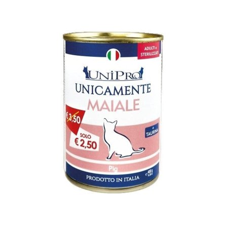 Unipro Unicamente Maiale Cibo Umido Gatti Adulti Barattolo 400g