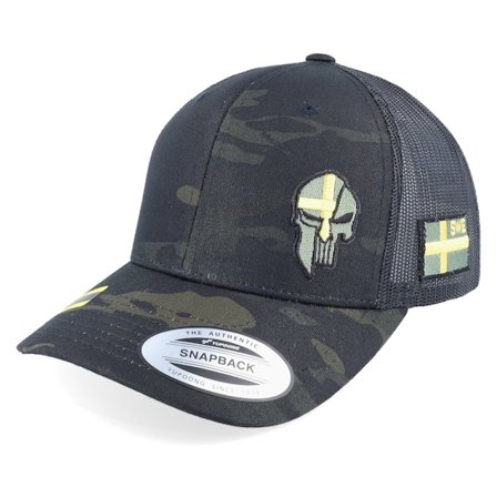 Army Head - Camo trucker Cap - Sverige Sweden Army Skull Black Camo Trucker @ Hatstore