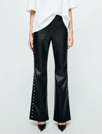 Mango Studded Faux-Leather Trousers - Black - 38