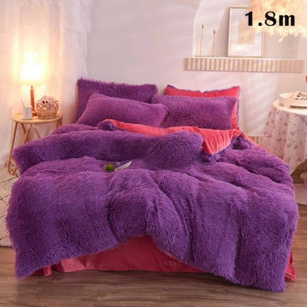 4 st/ set Färgglada fluffiga sängkläder Set Långt plysch cover Lakan Örngott Set
