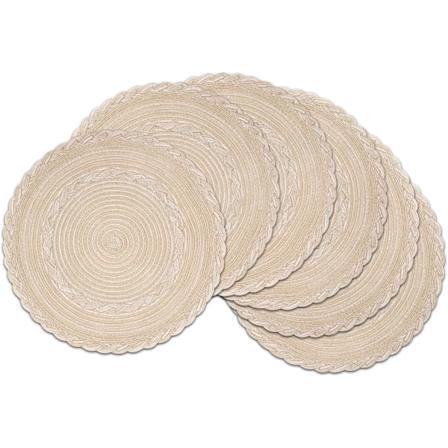 Set med 6 Runda Vävda Bomullsunderlägg Handgjorda Underlägg Torkbara Underlägg Glitter för Semesterfest Bröllop Beige Kant 6-pack