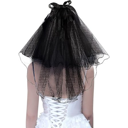 Katolsk tyl sort bånd sløjfe bryllupsslør med kam latinsk messe mantilla Halloween Lolita kostume fest brudeslør