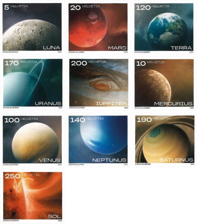 Schweiz - Solsystemet - Postfrisk sæt 10v
