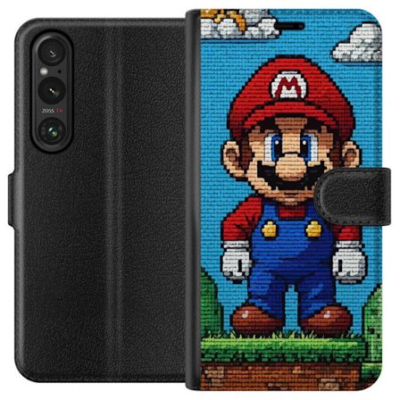 Yhteensopiva Lompakkokotelo Sony Sony Xperia 1 V Super Mario juliste Nintendo retro pelihahmo 8bit pikselitaide klassinen pelisankari muuri design tai
