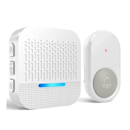 Trådløs dørklokke udendørs vandtæt ringeklokke med batteri 300 m afstand udendørs sender og 1 indendørs modtager 55 lydstyrker med LED, hvid