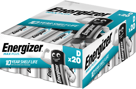 Energizer Max Plus Batteri alkaliskt, D, 1,5 V, 20-pack, Elfördelning & strömförsörjning