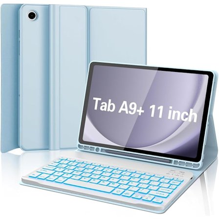 Fodral för Samsung Tab A9 Plus 11 tum Färgglatt Bakgrundsbelyst Bluetooth Tangentbord Pennhållare Läderfodral