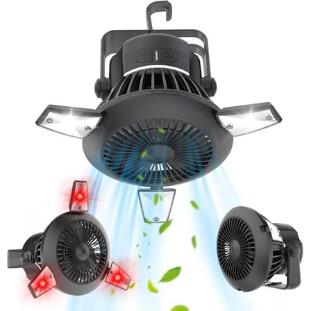 Solar Camping Ventilator 3 i 1 Bærbar Camping Ventilator med Solcellelys med Krog Genopladelig Teltventilator USB Bordventilator til Udendørs Fiskeri 