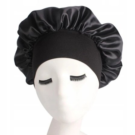 Nattluen er laget av myk silke og har en bred, svart kant med høy elastisitet. Det er en kjemoterapihette for kvinner og en hårpleiehette