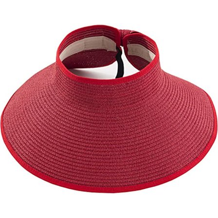 Rød-Ladies Foldable Sommerhatt med Foldable Bred Bremskjerm
