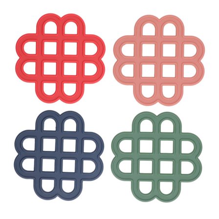 4-delt silikone bordskåner, varmebestandig, skridsikker, knyttet grydemåtte til køkkenbord