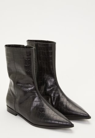 MAKE WAY - Croco Leather Ankle Boot - Black - Skor - - Bubbleroom
