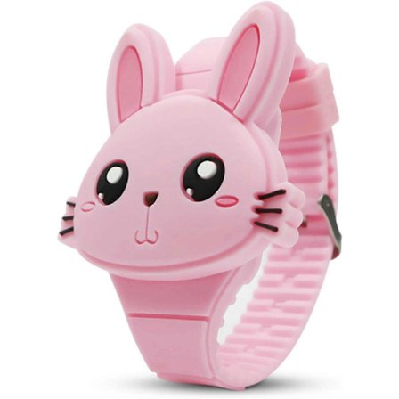 Sødt digitalt børneur, sødt kaninformet pigeur LED Mode Silikone Dyreform Clamshell Design Armbåndsur Pige Bedste Gaver Pink