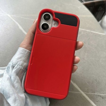 Skal för iPhone 16 med Skjutbart Korthållare PC+TPU Telefon Baksida - Grå