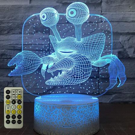 Krabba 3D Optisk Illusion Nattlampa Bordlampa, Fjärrkontroll med Timer, Dimbar, 7 Färger Byter Jul Födelsedagspresent