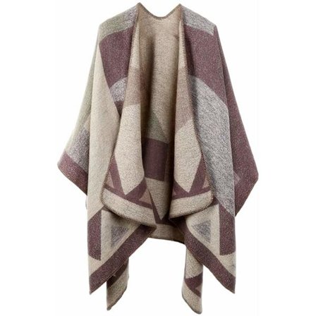 Dameponcho Strikket Oversized Teppe Cape Skjerf rosa