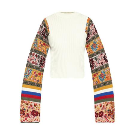 Etro, Sweater with patterned sleeves Biały, Kobieta, Rozmiar: S