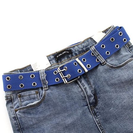 Nylon flettet bælte dobbelt pin spænde linning BLÅ