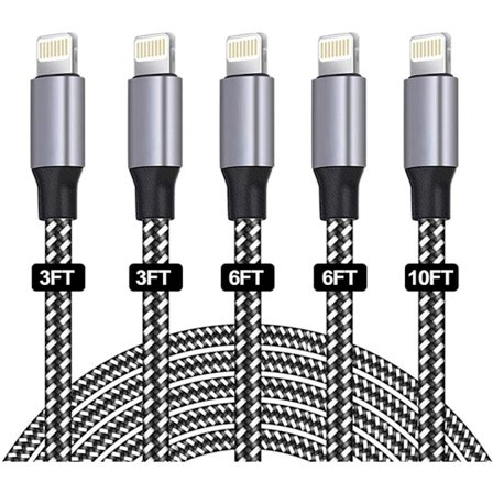 [5-pakkaus 3/3/6/6/10FT] Pikalatauskaapeli nailonpunoksella iPhone 14/13/12/11/Pro/Xs Max/X/8/7/Plus/6S/6/SE/5S Pad -laitteille