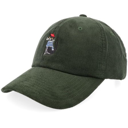 Iconic - Grön unconstructed Keps - French Cat Heritage Corduroy Dark Olive Dad Cap @ Hatstore